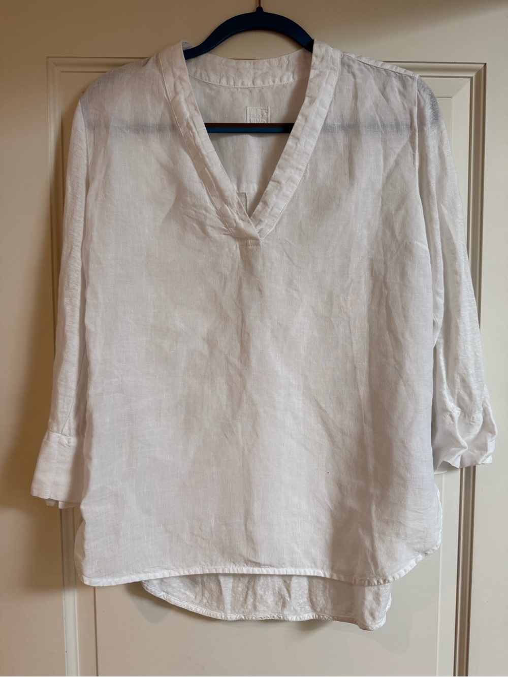 Women’s White V-Neck Linen Tunic Top - 120% Lino